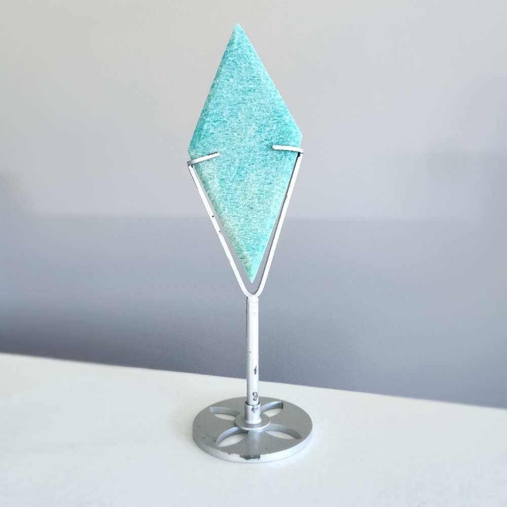 Amazonite diamond on silver stand - crystals rocks gems